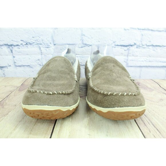 LL Bean Cement Suede Slip-On Moccasin Slippers Fleece Lined Mountain Size 8 M - Picture 4 of 9